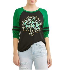 Juniors St Patrick's Day LUCKY CLOVER T-shirt Size Med 7/9  Raglan NWT